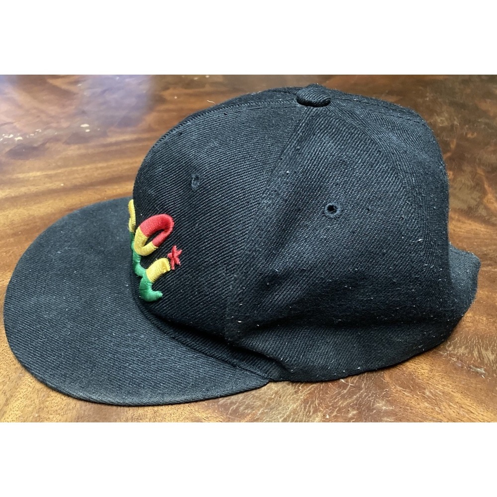 Cali Bear Snapback Hat Black One Size Adjustable Embroidered Green Yellow Red